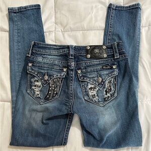 Miss Me Women’s Midrise Skinny Jeans Embroidered Y2K Vintage Distressed